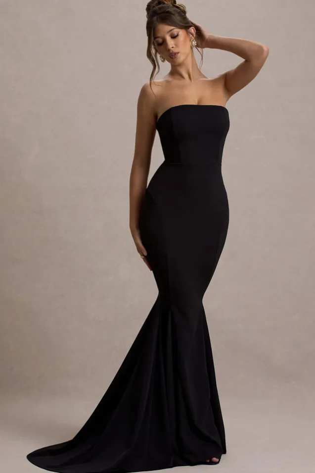 Impress Me | Black Strapless Bandeau Fishtail Maxi Dress