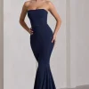 Impress Me | Navy Strapless Bandeau Fishtail Maxi Dress