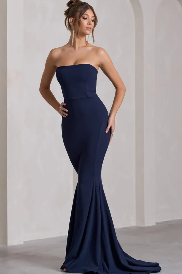 Impress Me | Navy Strapless Bandeau Fishtail Maxi Dress
