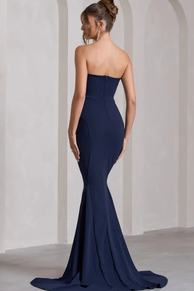 Impress Me | Navy Strapless Bandeau Fishtail Maxi Dress