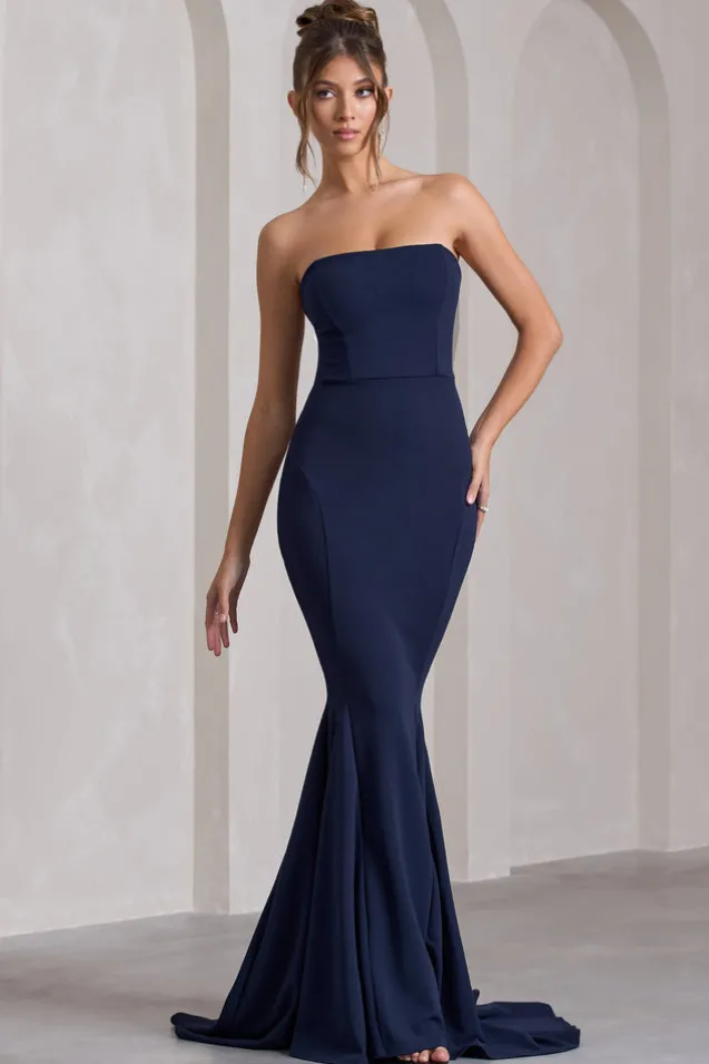 Impress Me | Navy Strapless Bandeau Fishtail Maxi Dress