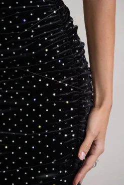 In A Daze | Black Bodycon Embellished Strapless Midi Dress