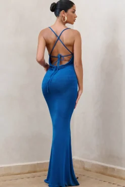 In My Feelings | Royal Blue Cowl Neck Split Maxi Dress