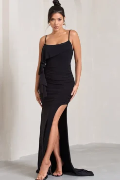 In Whispers | Black Split Maxi Dress
