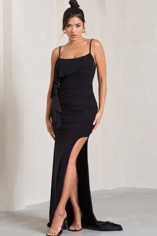 In Whispers | Black Split Maxi Dress