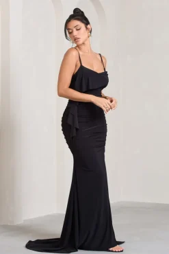 In Whispers | Black Split Maxi Dress
