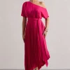 India | Hot Pink Satin Asymmetric Plisse Maxi Dress