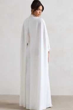 Indra | White High-Neck Wide-Leg Cape Jumpsuit