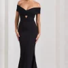 Inspiration | Black Sheer Bardot Fishtail Maxi Dress
