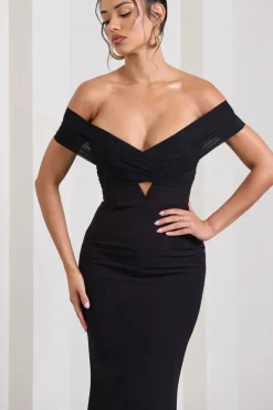 Inspiration | Black Sheer Bardot Fishtail Maxi Dress