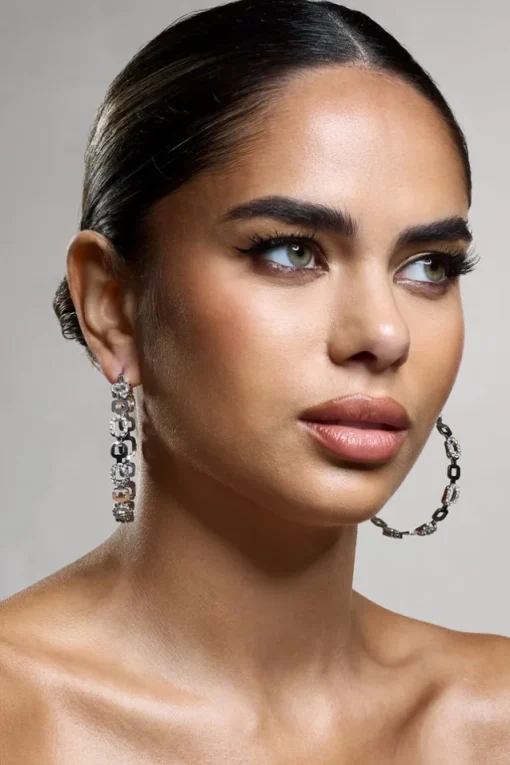 Interlinked | Silver Diamante Chain Hoop Earrings