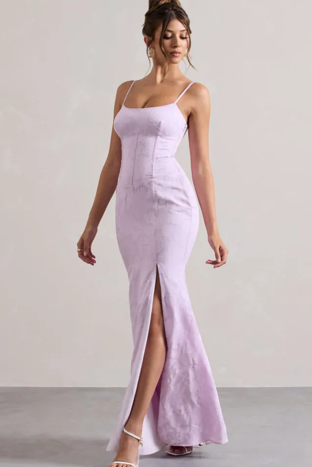 Intimacy | Lilac Lace Corset Split Maxi Dress