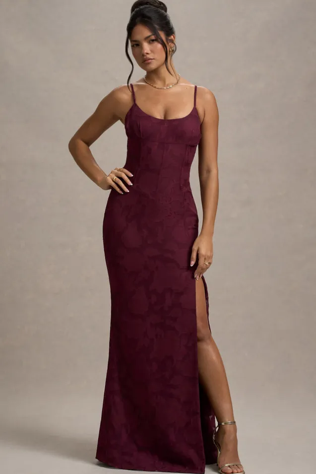 Intimacy | Plum Lace Corset Split Maxi Dress