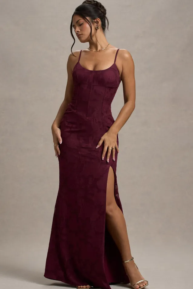 Intimacy | Plum Lace Corset Split Maxi Dress