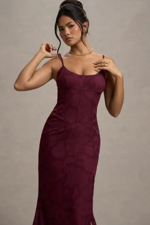 Intimacy | Plum Lace Corset Split Maxi Dress