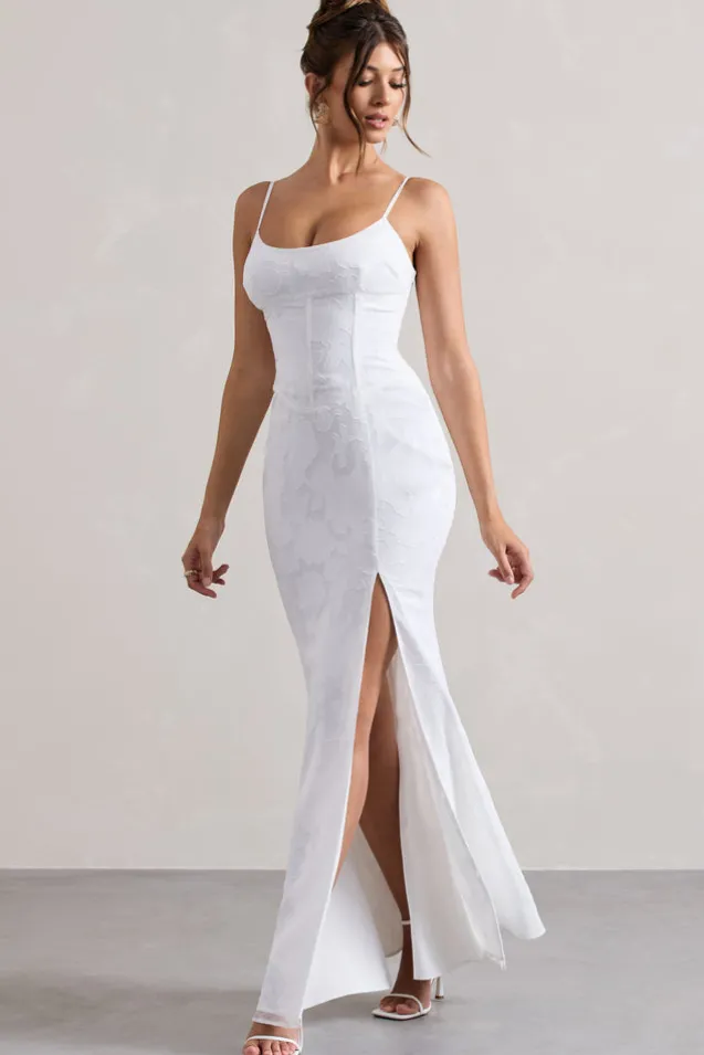 Intimacy | White Lace Corset Split Maxi Dress