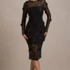 Intimate | Black Sequin Sheer Midi Dress With Flowers
