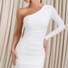 Invite | White Asymmetric One Shoulder Ruched Detail Mini Dress