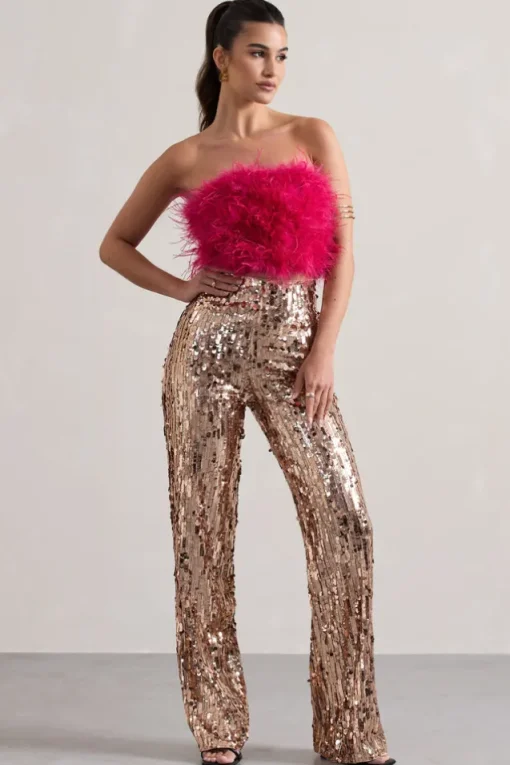 Iridescence | Gold Sequin Wide-Leg Trousers