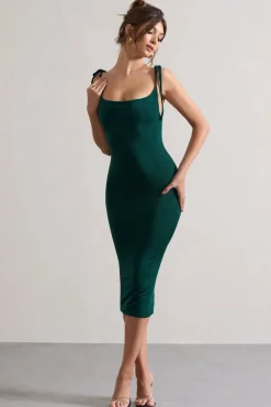 Irina | Bottle Green Cowl-Neck Bodycon Midi Dress