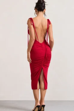 Irina | Red Cowl-Neck Bodycon Midi Dress