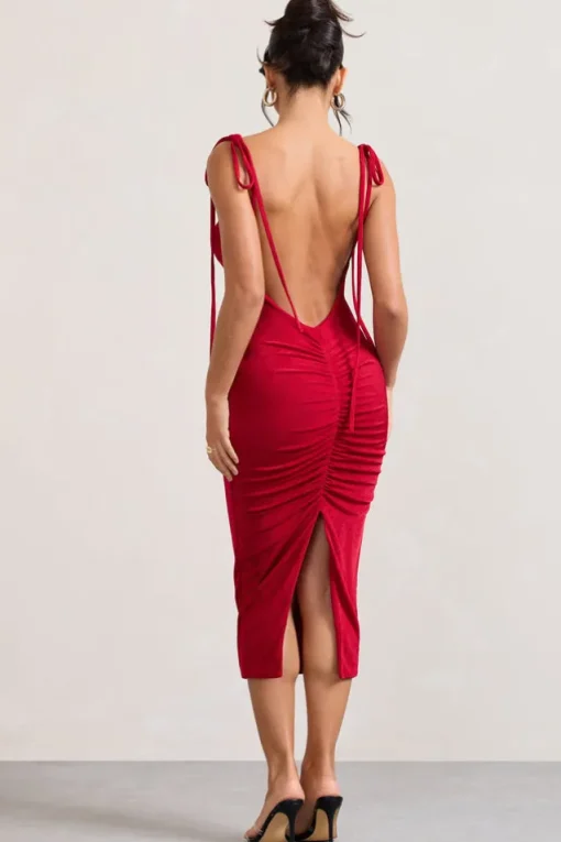 Irina | Red Cowl-Neck Bodycon Midi Dress