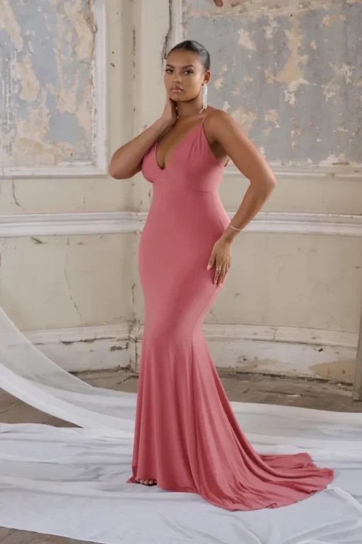 Irreplaceable | Blush Pink Backless Bum Ruched Fishtail Maxi Dress