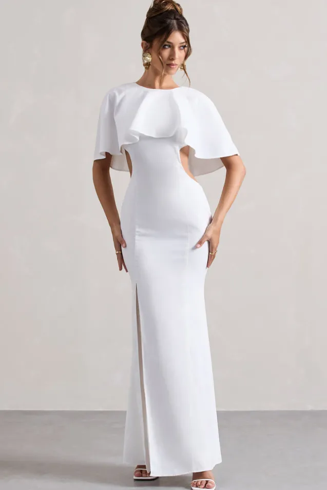 Isadora | Ivory Cut-Out Split Maxi Dress With Cape