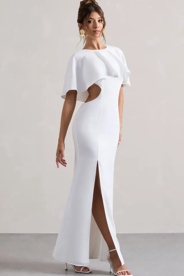 Isadora | Ivory Cut-Out Split Maxi Dress With Cape