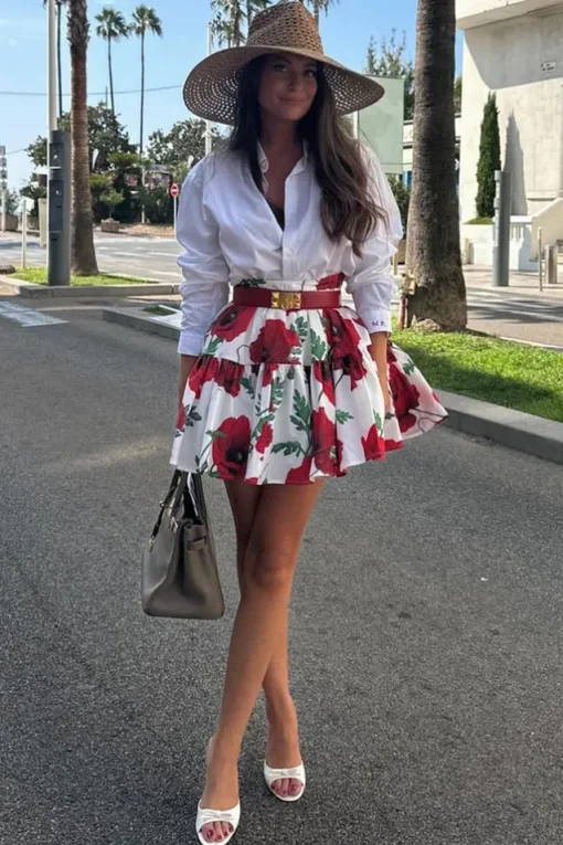 Isola | Poppy Print Poplin Tired Mini Skirt