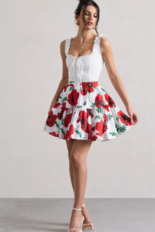 Isola | Poppy Print Poplin Tired Mini Skirt