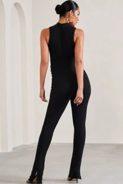 Issy | Black High-Neck Sleeveless Maternity Jumpsuit