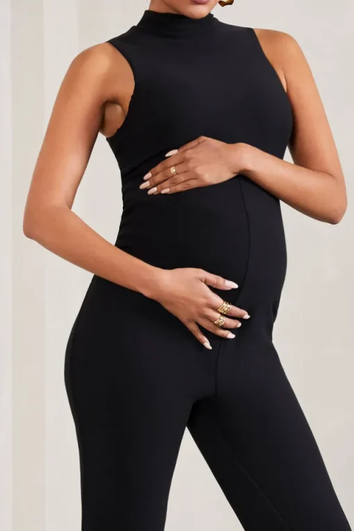 Issy | Black High-Neck Sleeveless Maternity Jumpsuit
