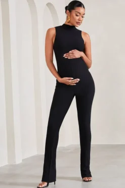 Issy | Black High-Neck Sleeveless Maternity Jumpsuit
