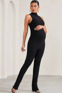 Issy | Black High-Neck Sleeveless Maternity Jumpsuit