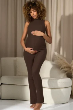 Issy | Chocolate High-Neck Sleeveless Maternity Jumpsuit