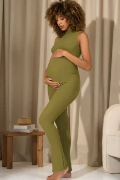 Issy | Olive High-Neck Sleeveless Maternity Jumpsuit