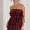 It Girl | Plum Bandeau Bodycon Mini Dress With Ruffles