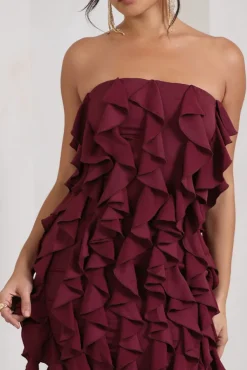 It Girl | Plum Bandeau Bodycon Mini Dress With Ruffles