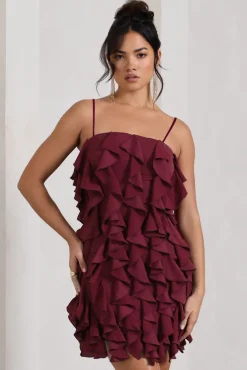 It Girl | Plum Bandeau Bodycon Mini Dress With Ruffles