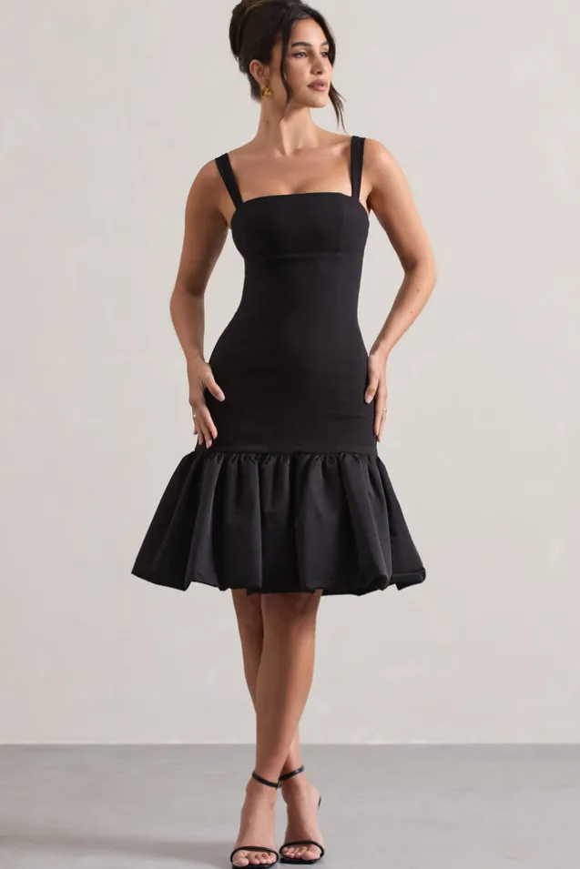 Jacque | Black Drop-Waist Midi Dress With Volume Hem