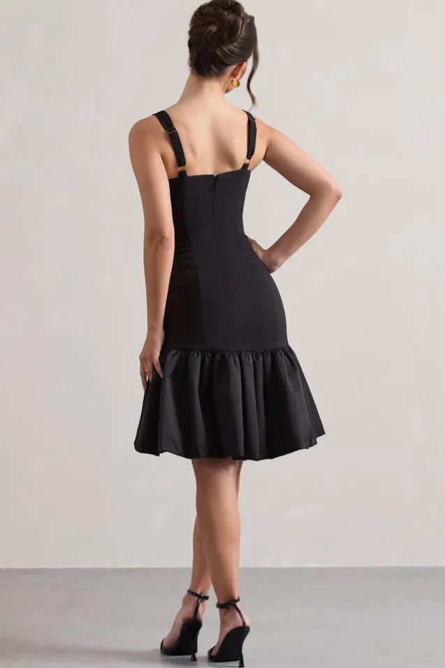 Jacque | Black Drop-Waist Midi Dress With Volume Hem