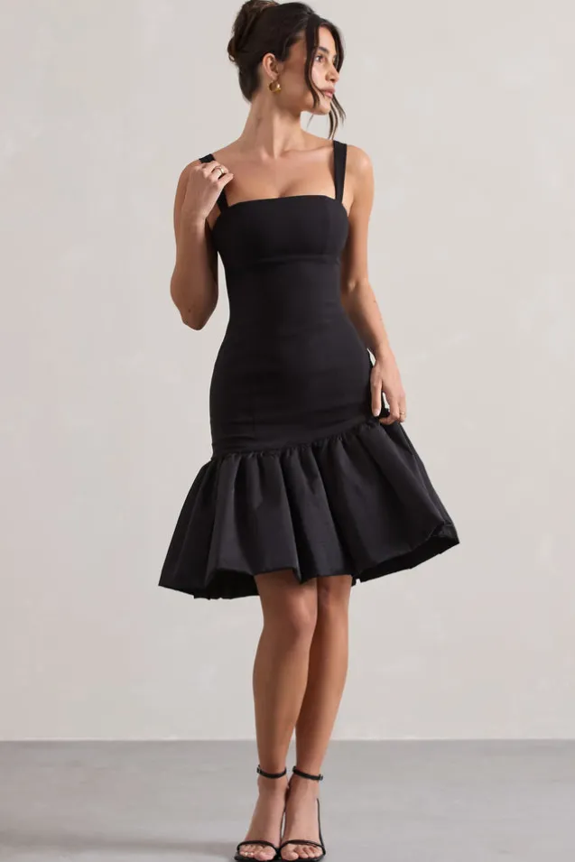 Jacque | Black Drop-Waist Midi Dress With Volume Hem