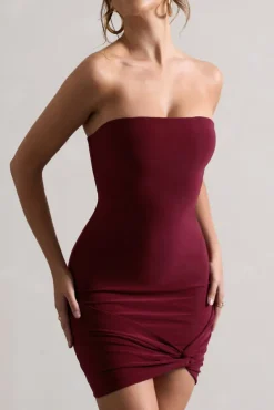 Jamie | Berry Strapless Mini Dress With Knot Skirt