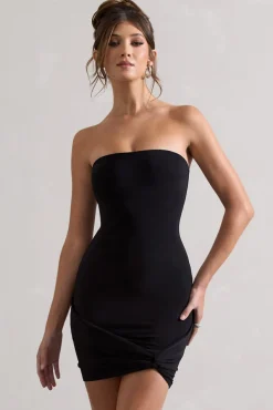Jamie | Black Strapless Mini Dress With Knot Skirt