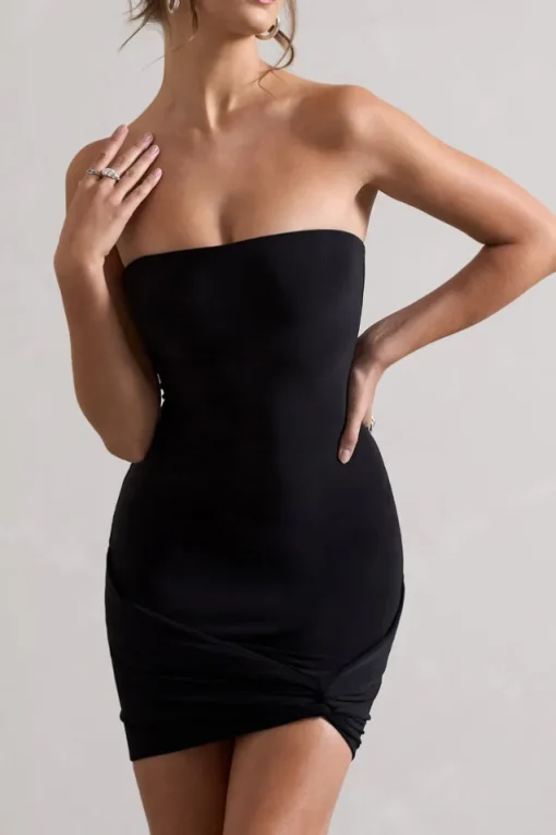 Jamie | Black Strapless Mini Dress With Knot Skirt