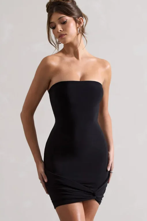 Jamie | Black Strapless Mini Dress With Knot Skirt