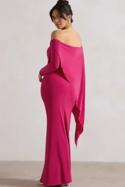 Jana | Dark Pink Bardot Cape Maxi Dress