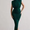 Jennifer | Bottle Green Sleeveless Maxi Dress With Asymmetric Hem