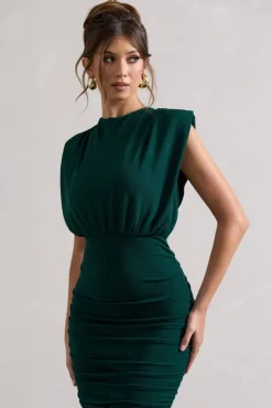 Jennifer | Bottle Green Sleeveless Maxi Dress With Asymmetric Hem